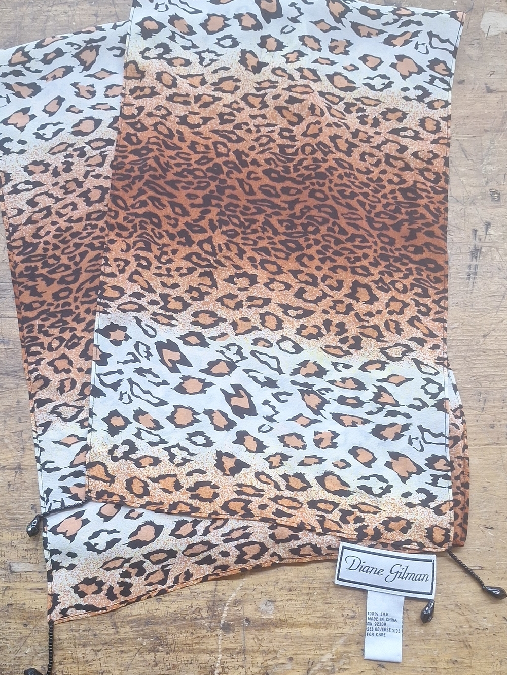 Diane Gilman Leopard Print Silk Scarf - Tan & Black